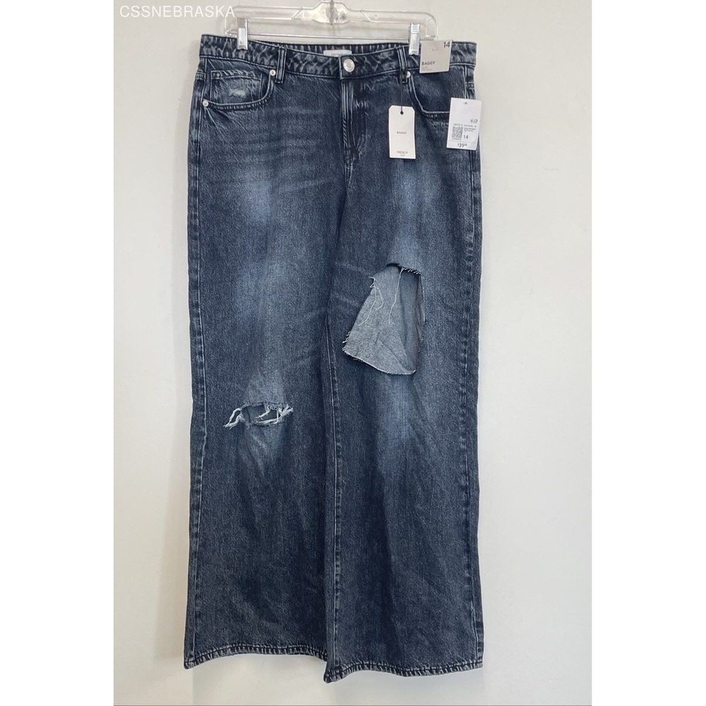 Forever 21 Baggy Distressed Wide Leg Women's size 14 Dark Blue Denim